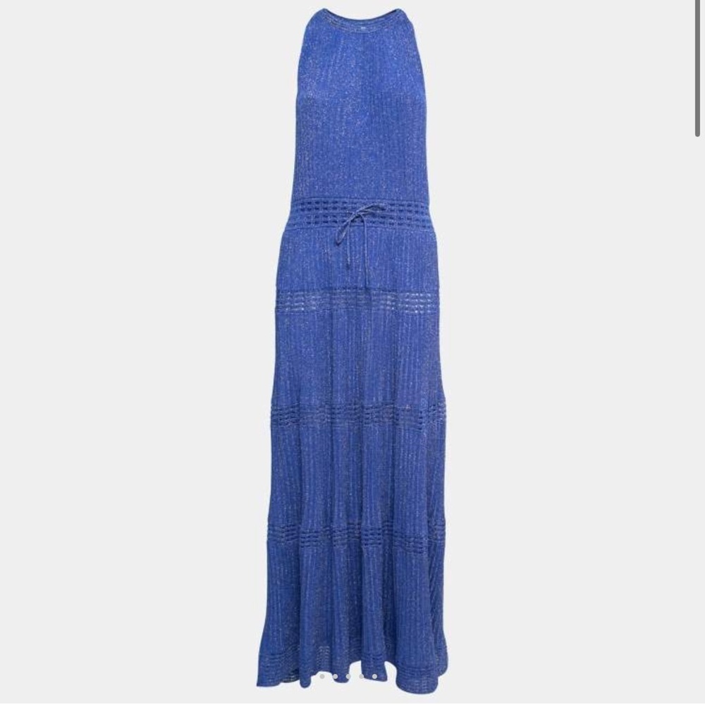 NWT M MISSONI Lurex Knit Blue Halter Neck Maxi Dress 42 - Picture 10 of 12